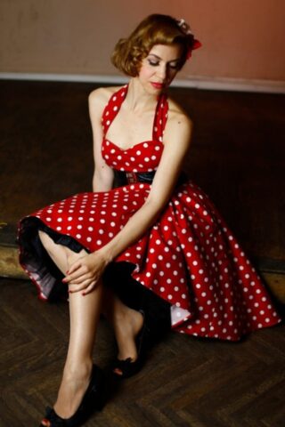 41695775_034_deba Glamorous pinup girl posing in her beautiful dress & heels in a solo