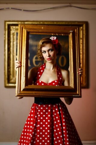 41695775_043_ac9b Glamorous pinup girl posing in her beautiful dress & heels in a solo