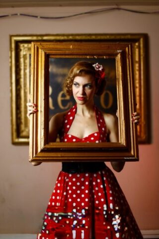 41695775_044_d40c Glamorous pinup girl posing in her beautiful dress & heels in a solo
